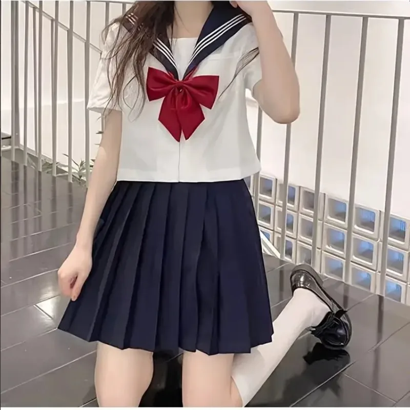 Uniforme scolaire japonais chaud fille Jk costume Sexy printemps et automne cravate rouge blanc trois uniforme de marin de base femmes costume à manches longues
