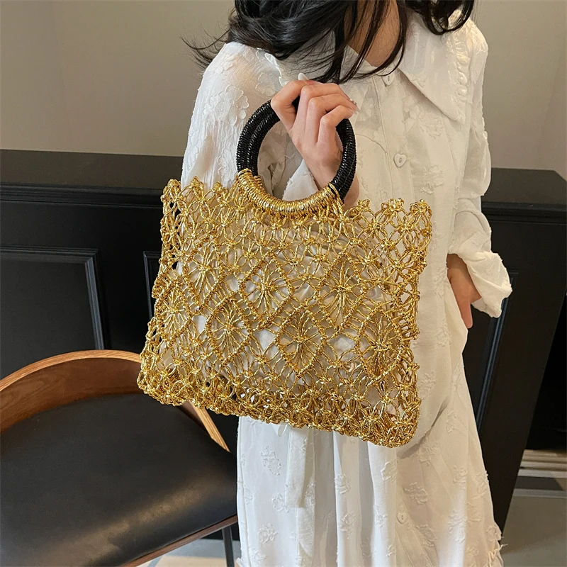 MOODS Handgemaakte handtas met ronde handgreep, geweven design, milieuvriendelijk, uitgehold papier, luxe design_voghion.com