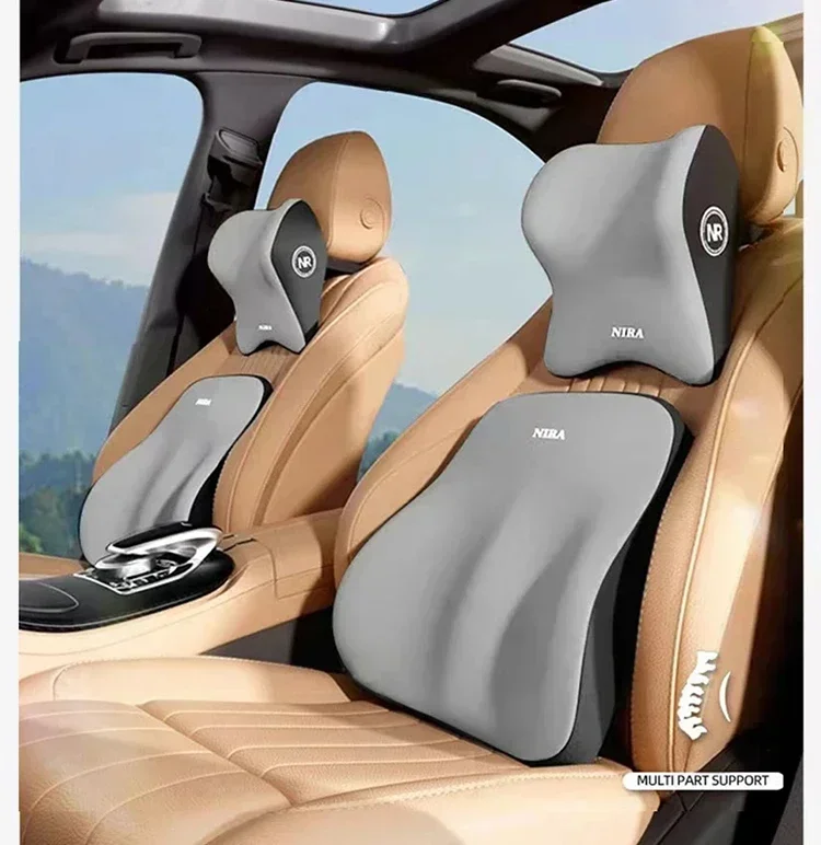 Ergonomisches Auto-Kopfstützen- und Lendenwirbelstützkissen aus Memory-Schaum – weicher Polyesterbezug, verbesserter Nackenkomfort für erweitertes Fahren – Detail 11