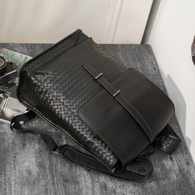 Pu Leather Men Backpack Large Capacity School Bags For Teenagers Travel Laptop Rucksack Student Weaving Shoulder Bagpack YOUALSO