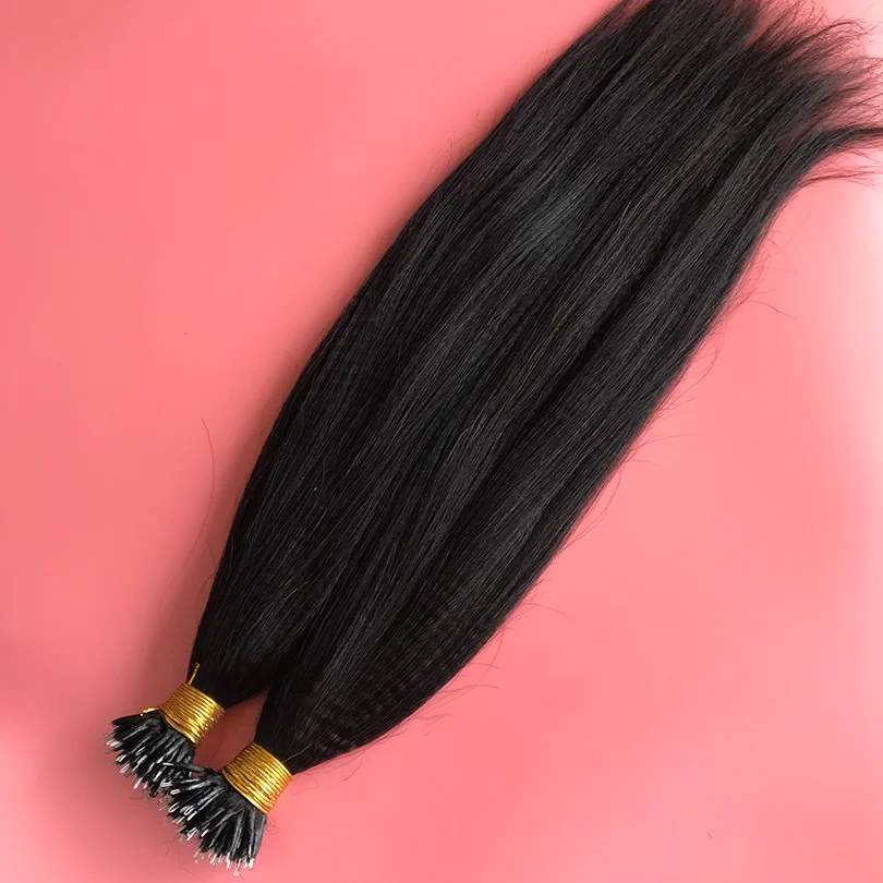 Nano Ring Human Hair Extensions Yaki Straight Brazilian Micro Nano Head Tip Human Hair Microlinks for Women