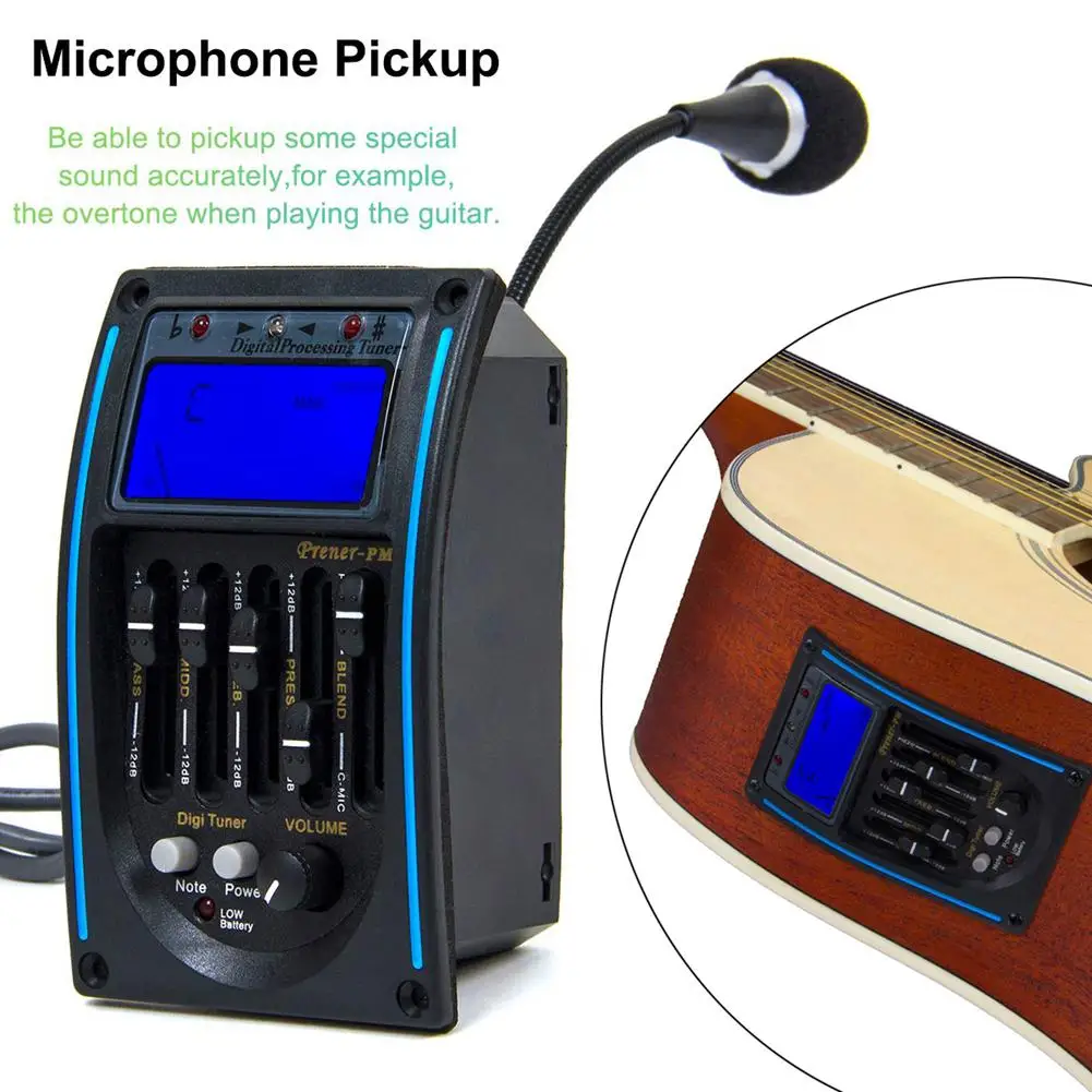 Guitar 5 Band EQ Preamp Set Automatic Tuning Amplifier Tuner Piezo Pickup Equalizer System Accessories Kits