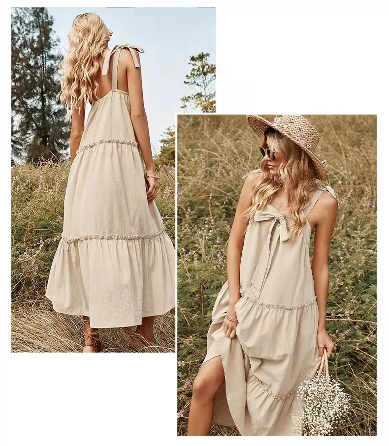 bikini cover up skirt wrap 2022 foreign trade new sexy women's suspender dress casual backless loose one-piece dress bohemian style shein bathing suit cover ups