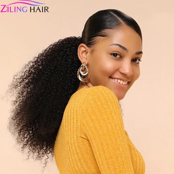 100g Afro Kinky Curly Drawstring Ponytail Human Hair Clip In Extensions Natural Color Pony Tail Brazilian Hair For Women
