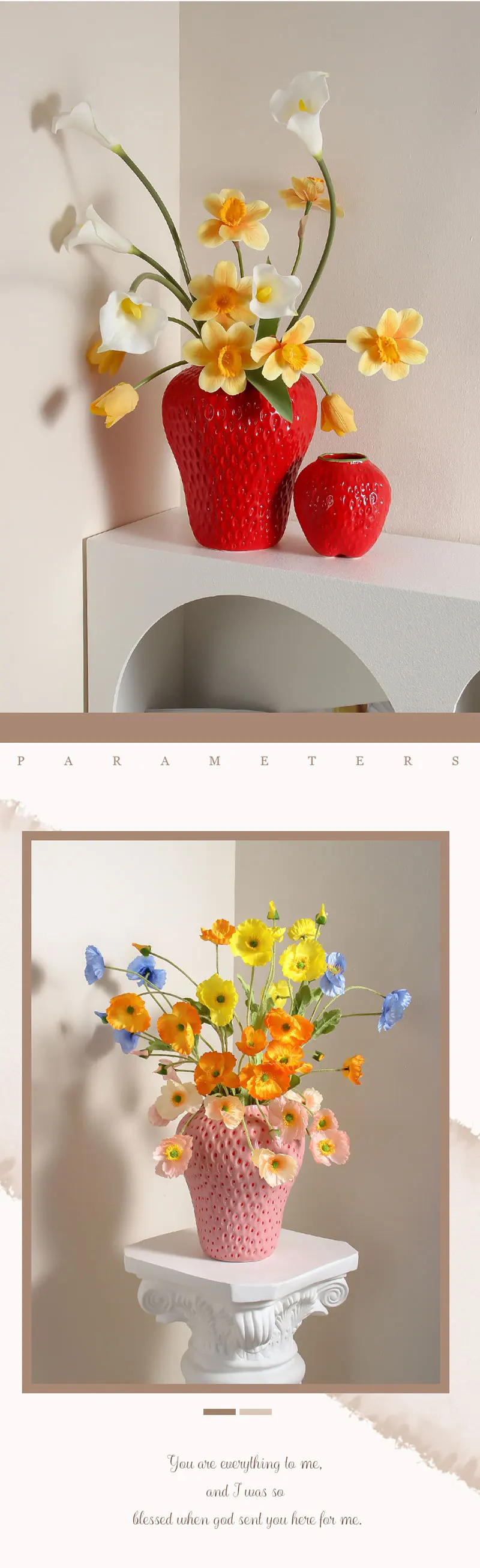 Nordic Ceramics Strawberry Vases Ornaments Homestay Decorative Desktop Flower Arrangement Container Home Decoration Accessories