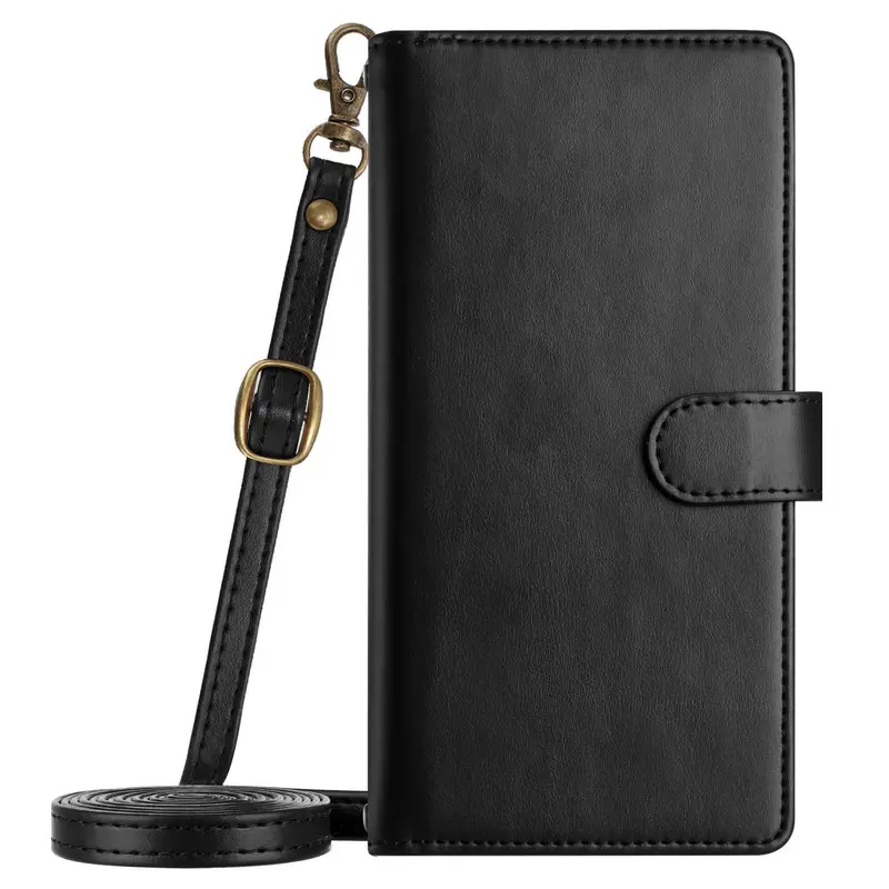 Luxurious Leather Crossbody Wallet with 9-Card Flip Case and Zipper Pocket