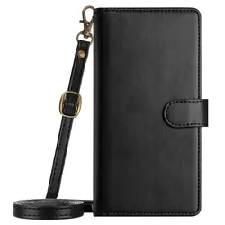 Luxurious Leather Crossbody Wallet with 9 - Card Flip Case and Zipper Pocket - Honor 600 Smart (Black - Long Strap)