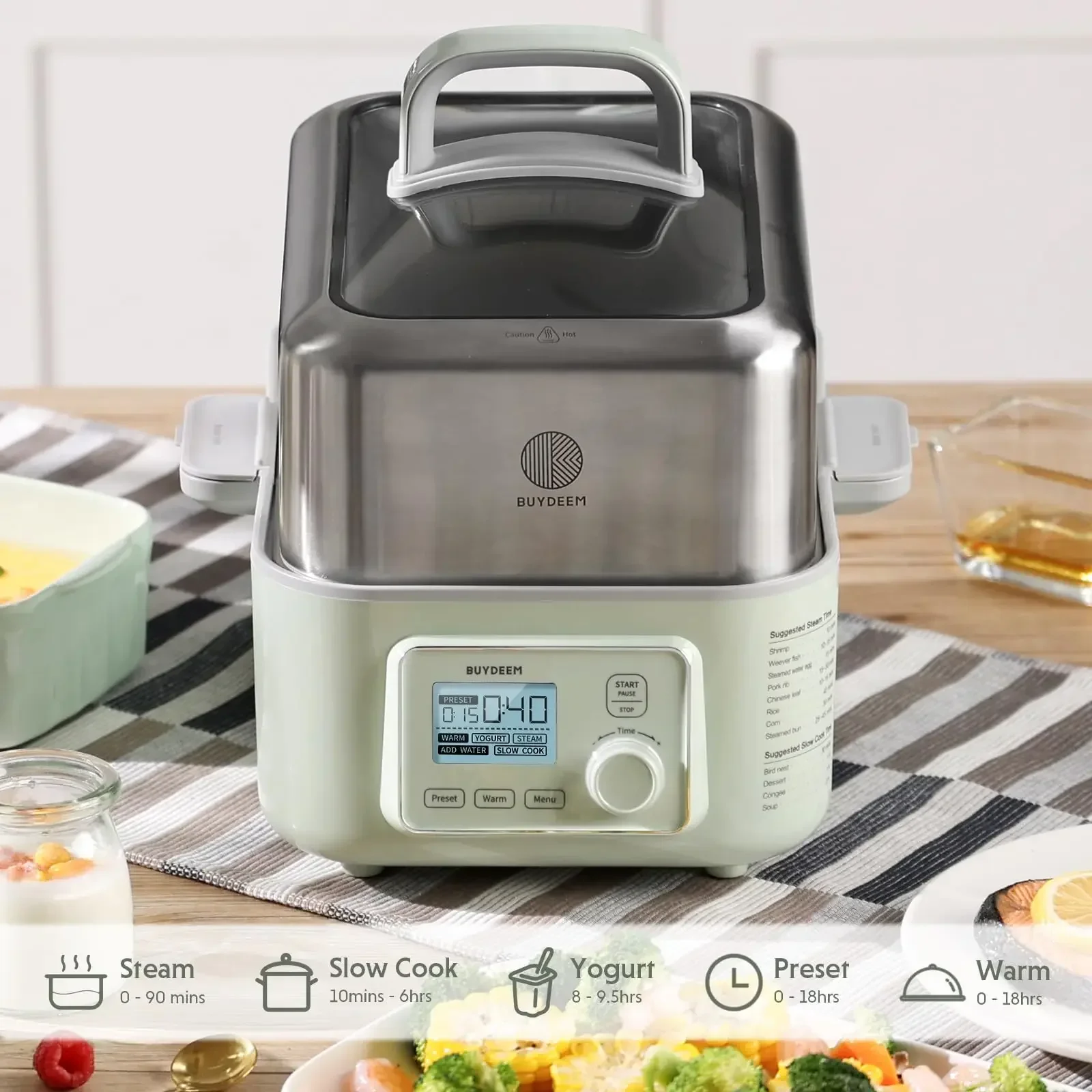 Electric Food Steamer 5-Quart One Touch Vegetable Steamer Digital Multifunctional Steamer Quick Stea for Cooking