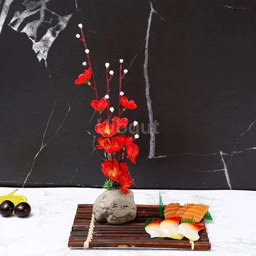 Artistic Peach Blossom Sushi Boat Tray with Decorative Floral Design