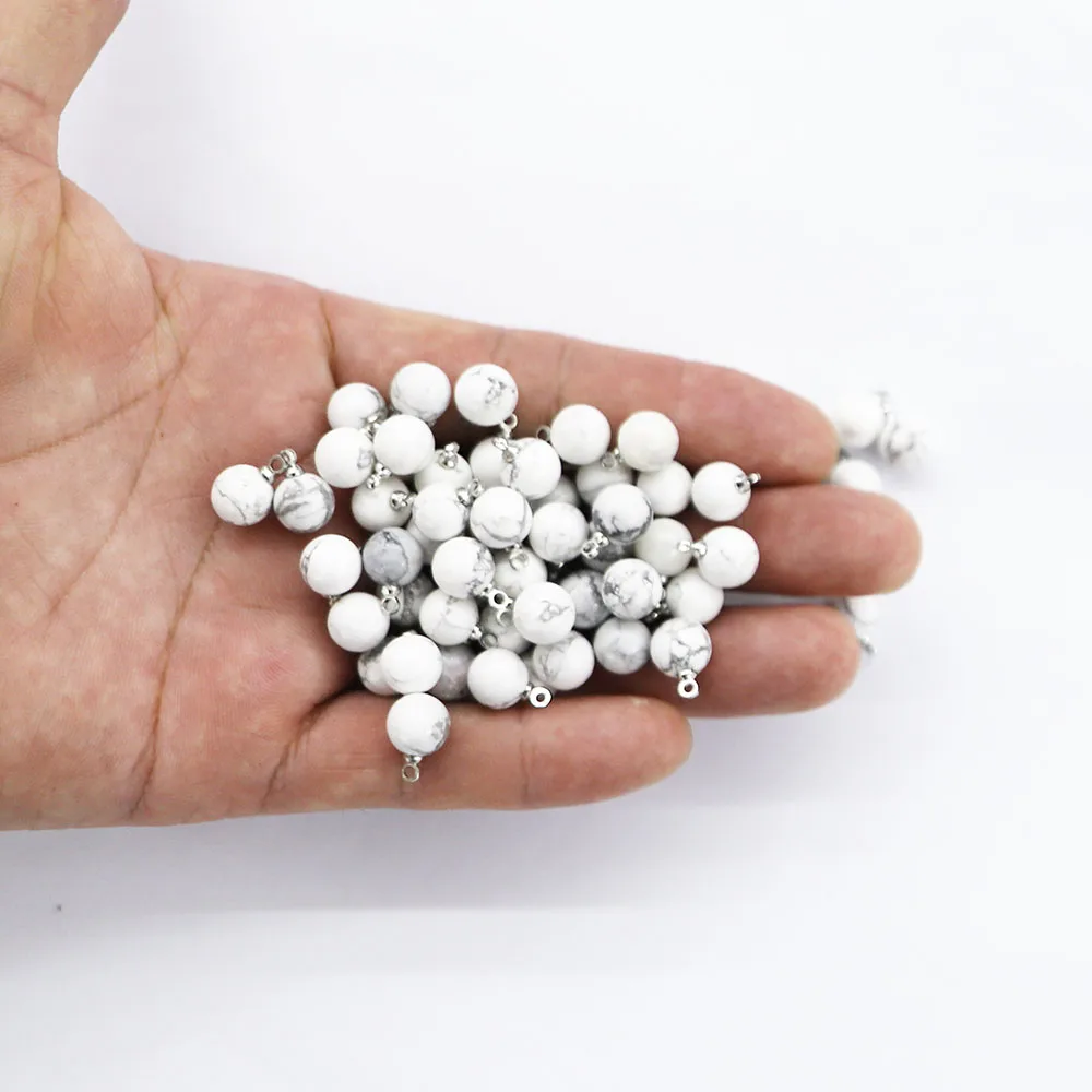 8MM Natural Stone White Turquoise Ball Shape Necklaces Pendants Semi Precious Charms DIY Jewelry Bracelet Earring Making 30Pcs