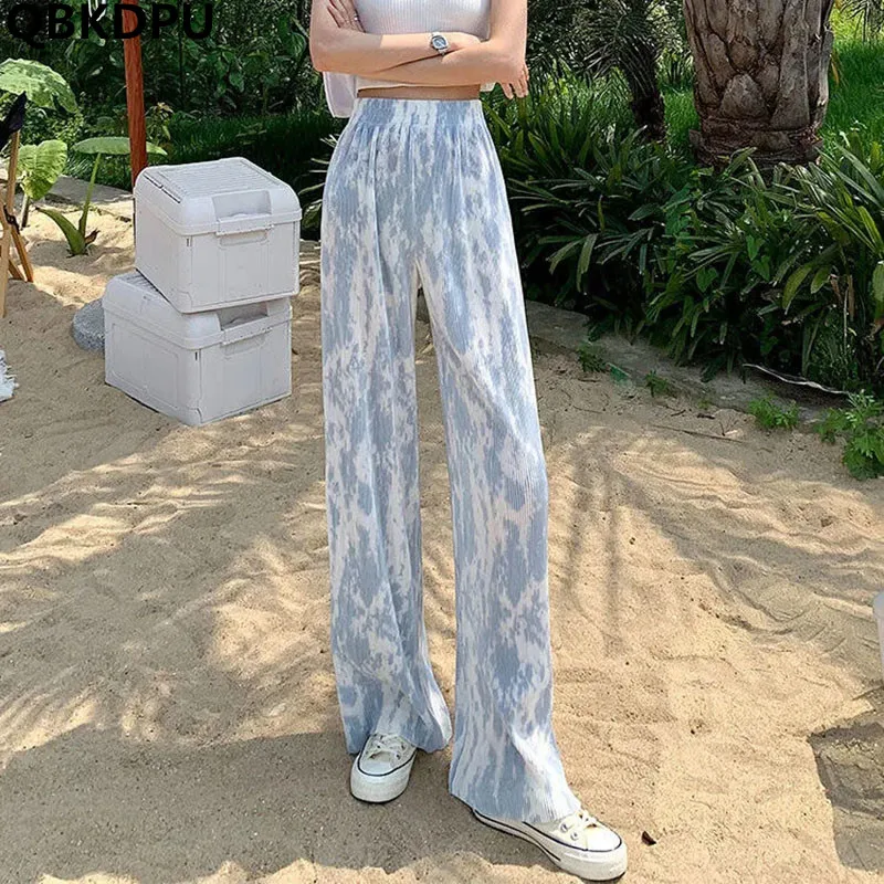 

Oversize Tie Dye Women Straight Wide Leg Pants Baggy Causal High Waist Streetwear Pantalon Spring Korean Chiffon Pantalones Y2K