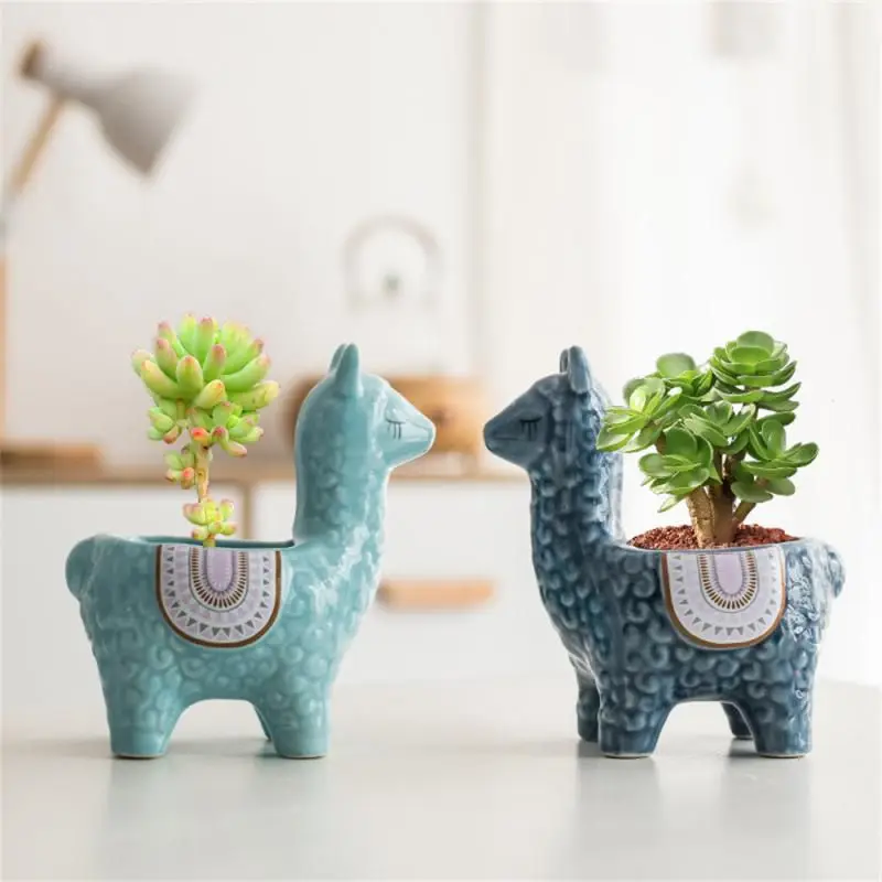 

Ceramic Alpaca Flower Pot European Style Cute Fleshy Nordic Home Decoration Cartoon Animal Plant Balcony New Decorations Basket