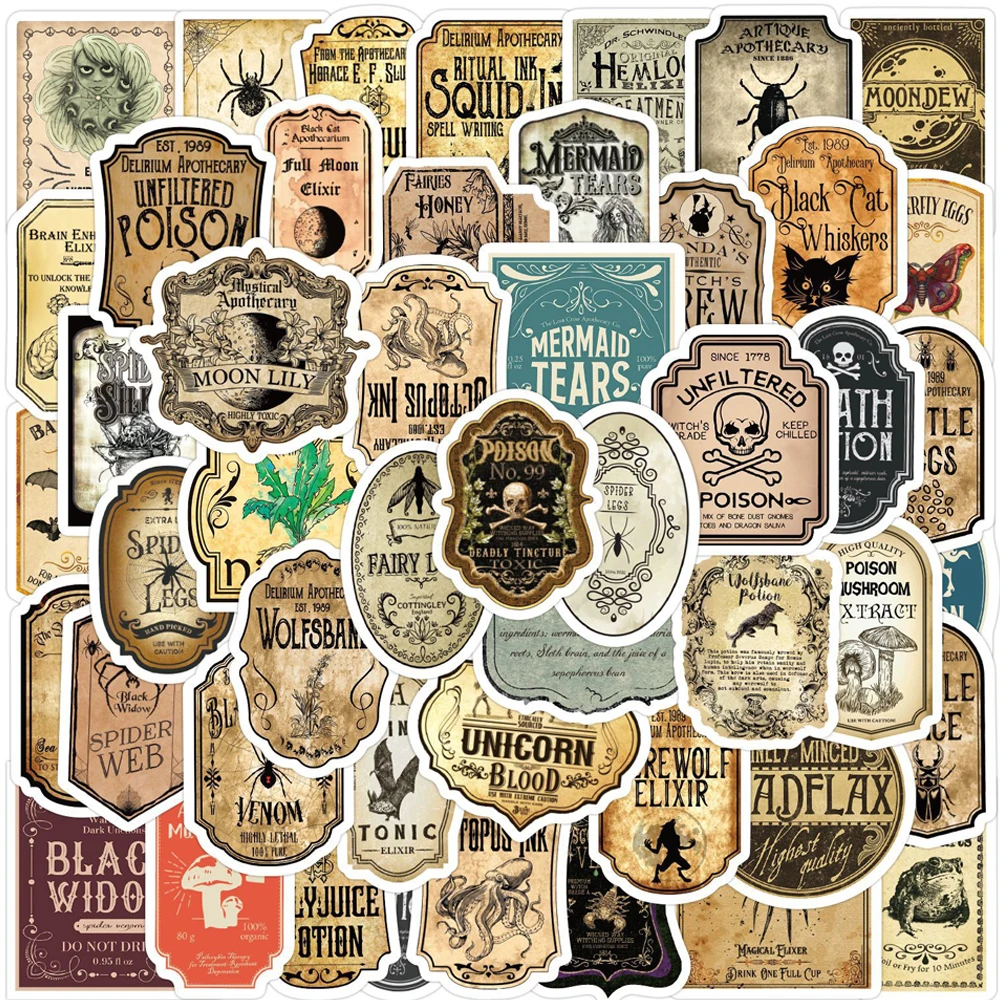 

10/30/60PCS Vintage Liquid Medicine Label Sticker Graffiti Laptop Phone DIY Skateboard Helmet Cup Waterproof Diary Sticker