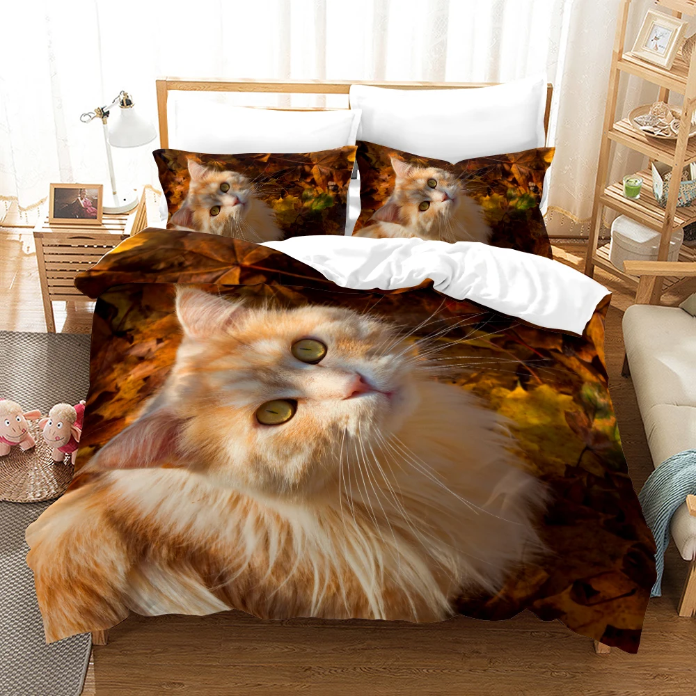 Funny Cat Bedding Set Kids Adult Duvet Cover Animal Home Textiles Bedclothes 2/3Pcs 200x200cm Bedclothes Cats Beddings