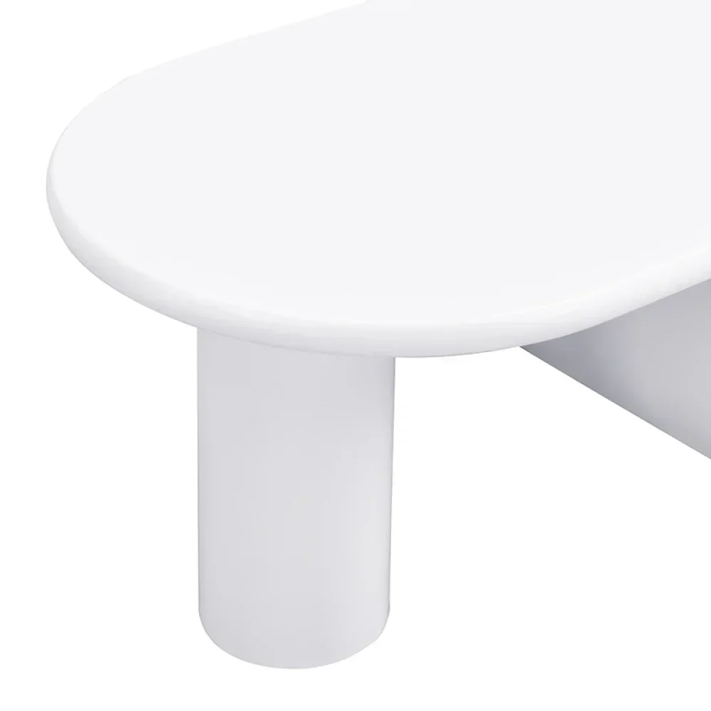 Moderner, weißer, unregelmäßig geformter Couchtisch mit 2 integrierten Schubladen – platzsparende und stilvolle, elegante Wohnmöbel für den täglichen Gebrauch – Detail 26