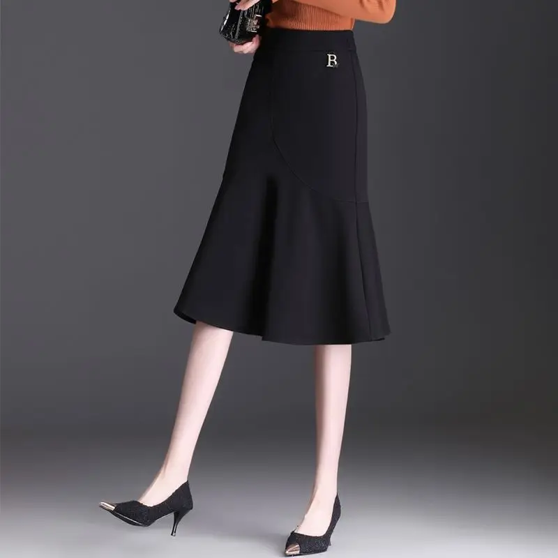 Fashion New High Waist Fishtail Skirt Women Solid Korean Fashion Simple Patchwork Elastic Versatile Wrap Hip One Step Half Skirt