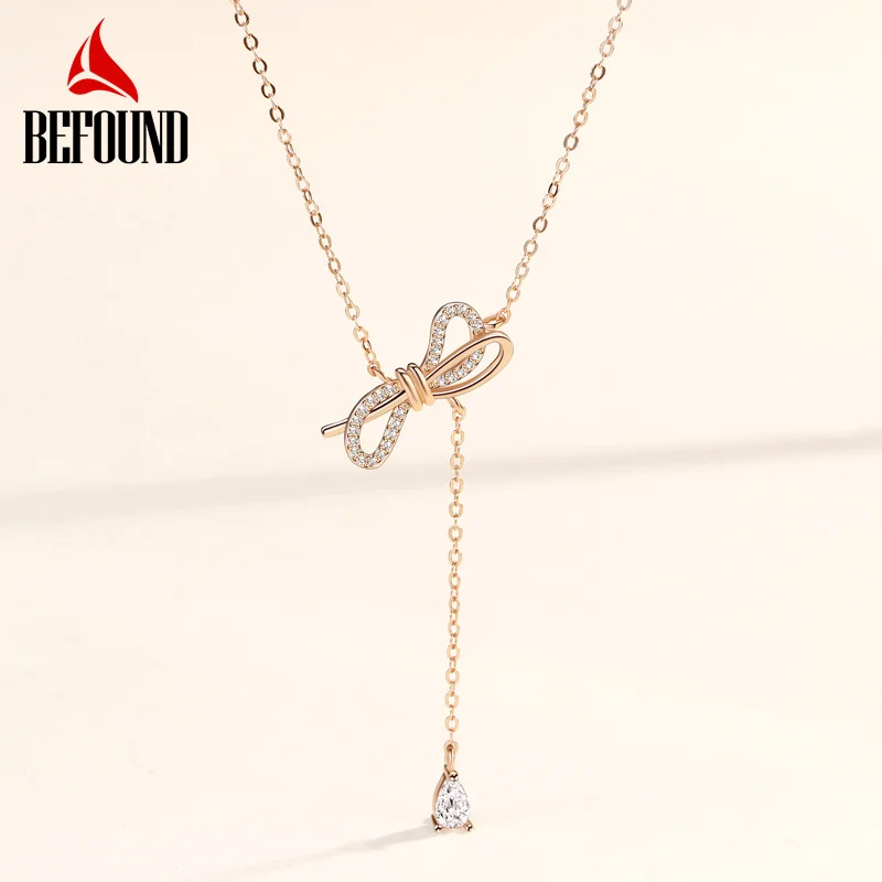 Befound Elegant Long Bowtie Necklace 925 Sterling Silver Woman Jewelry