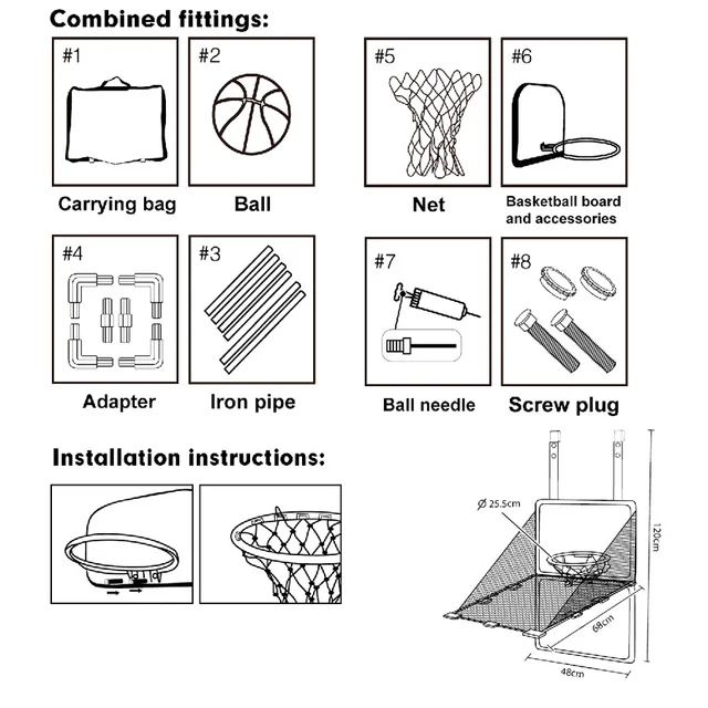 [ With 2 Basketballs + Inflatable Pump] Portable Storage Bag Hang a wall-mounted basketball board for repeated shooting training 2