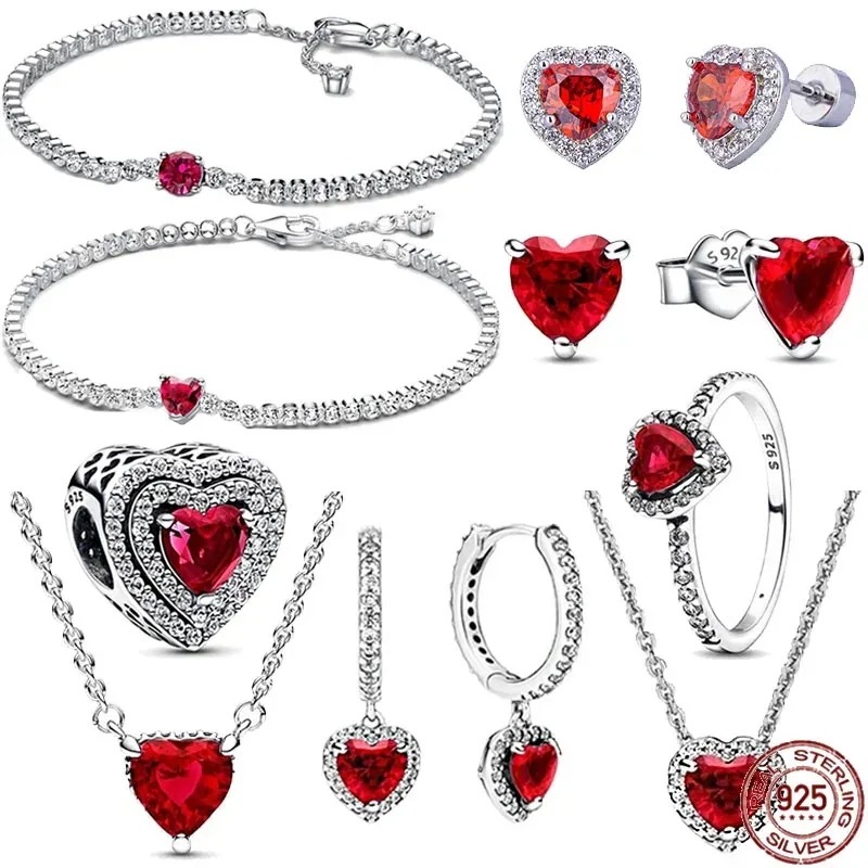 

Exquisite 925 sterling silver sparkling heart-shaped ring necklace set for women's luxurious temperament jewelry holiday gift