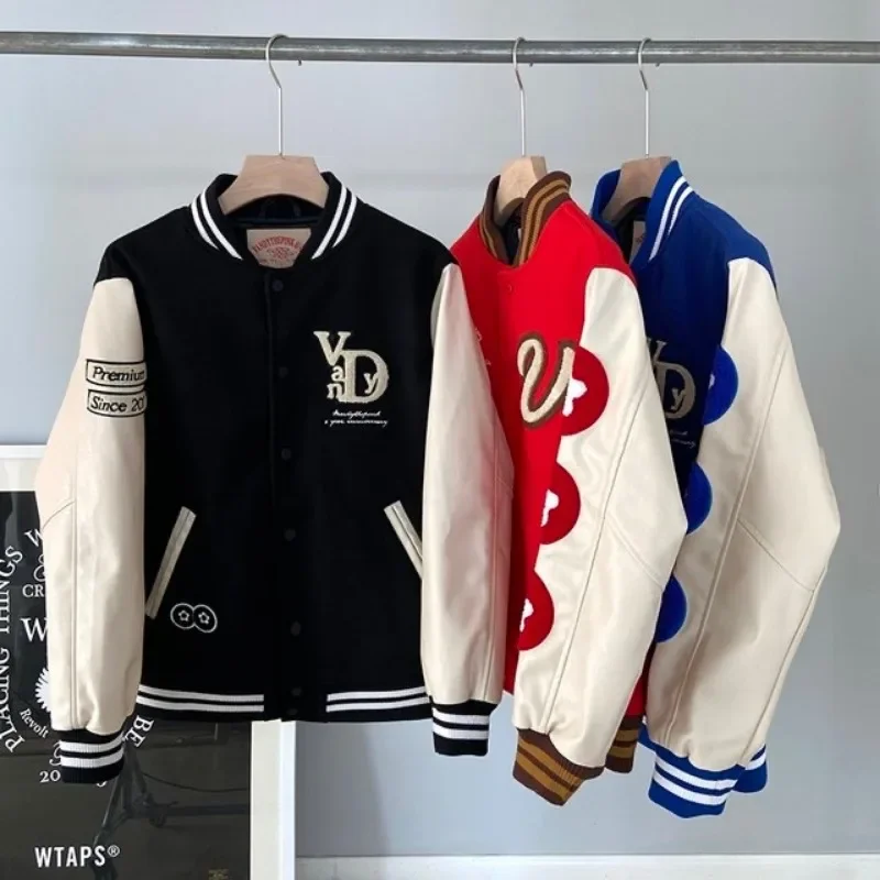 

Vintage Vandythepink Baseball Jackets for Men Women 1:1 Best Quality Towel Embroidered Oversized Leather Sleeve Jackets