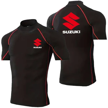 Abbigliamento fitness da uomo con logo Suzuki, compresso, attillato, traspirante, confortevole, palestra, ciclismo all'aperto, moto che mostra la figura