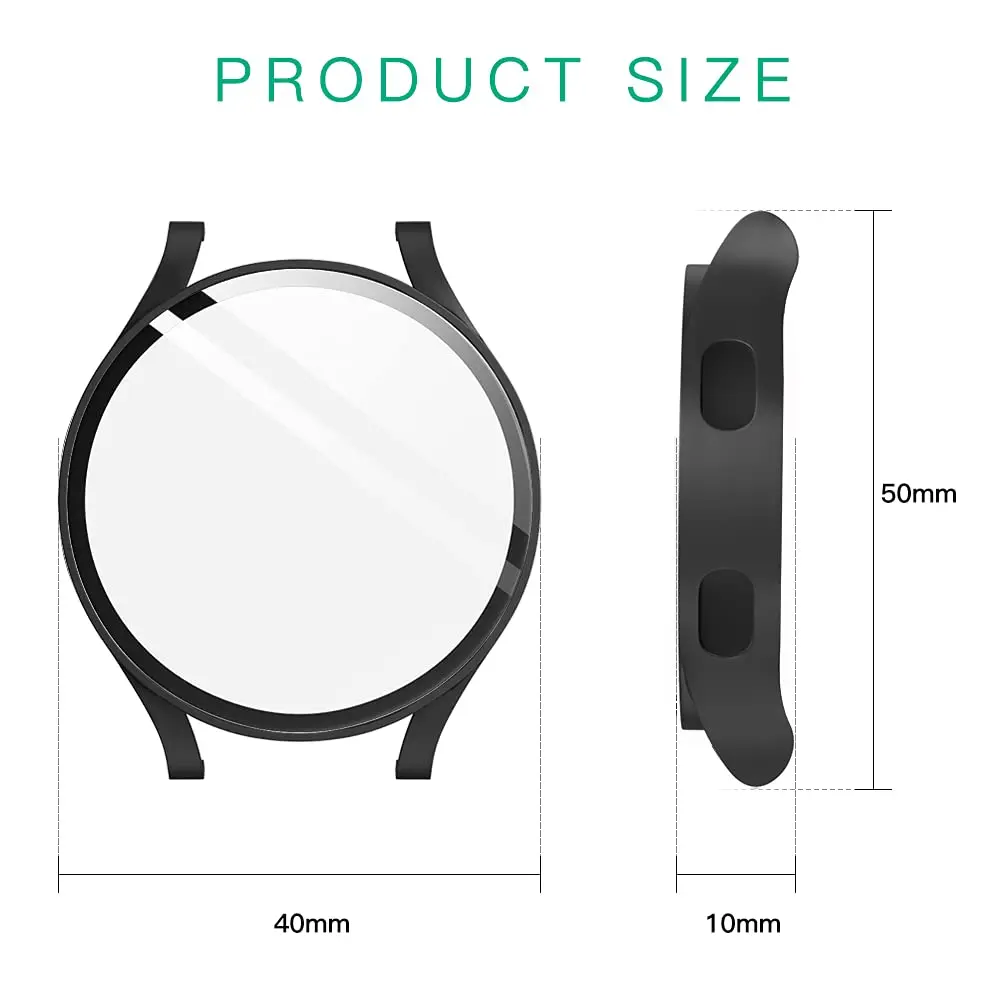 Hard PC +Matte Case With Tempered Glass Screen Protector Compatible for Samsung Galaxy Watch 4 40mm 44mm