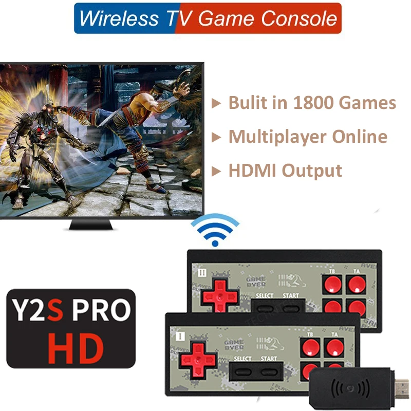USB Wireless Portable Handheld TV Video Game Console Build In 1800 Retro Classic 8 Bit Game mini Dual Gamepad HDMI AV Output