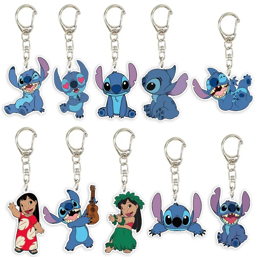 10pcs Lilo &Stitch Keychains for Kids Birthday Party Supplies Gift Bag Fillers Stuffer School Carnival Reward Party Decoration