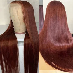 Raw Indian Reddish Brown Straight Lace Front Wigs Human Hair Pre Plucked 13x6 HD lace frontal wig Dark Red Brown 4x4 Closure wig
