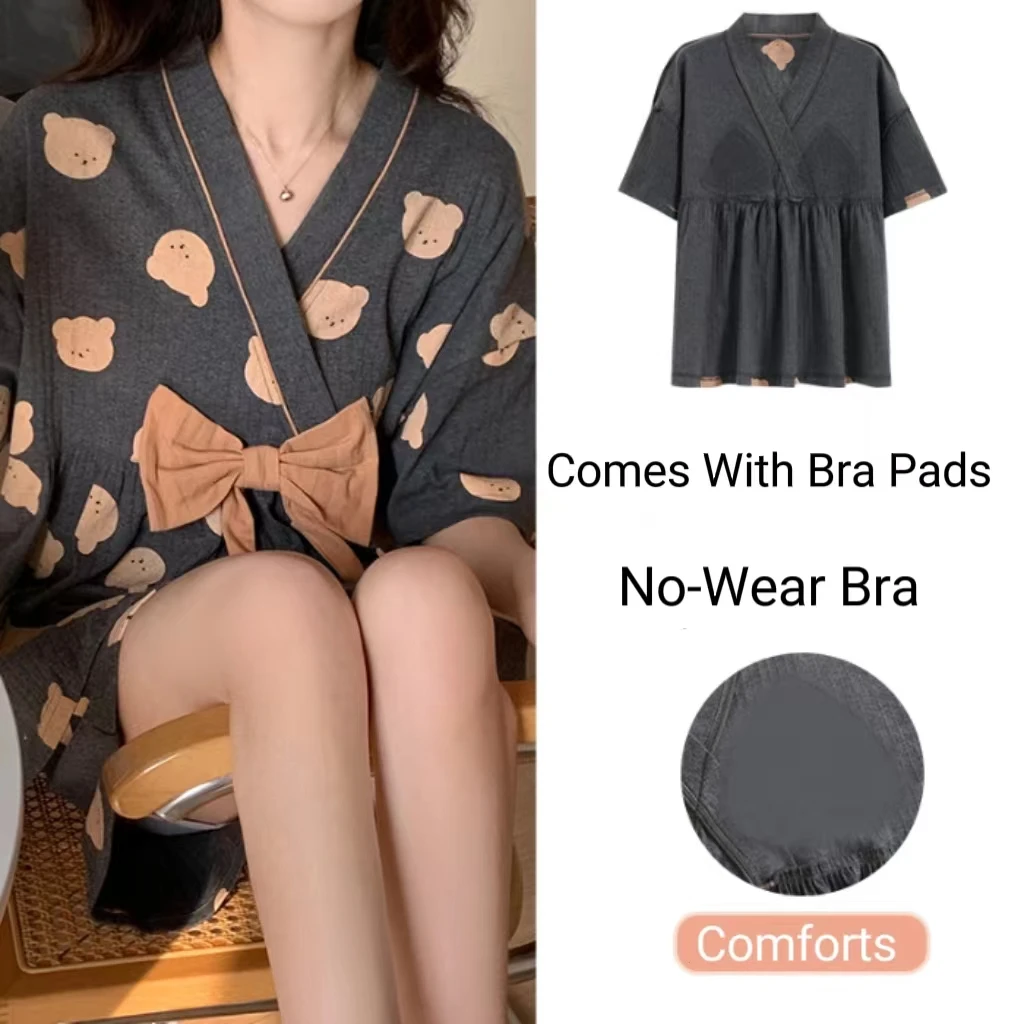 New Two-Piece Women's Pajamas Homewear Maternity Pajamas Summer Breastfeeding Clothes Imitation Cotton Homewear Leisure Suit 3