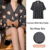 New Two-Piece Women's Pajamas Homewear Maternity Pajamas Summer Breastfeeding Clothes Imitation Cotton Homewear Leisure Suit 3