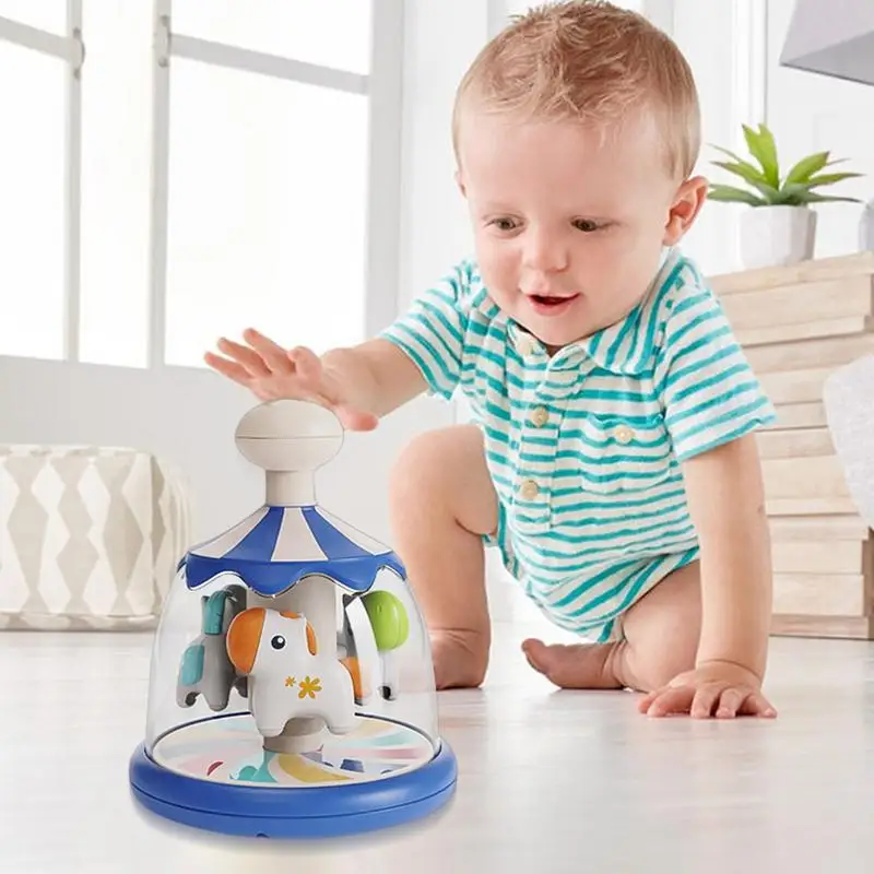 Push And Spin Carousel Tumble Top Spinner Toy Adorable Colorful Rotating Learn Cause Effect Activity For 2-4 Year Olds Kids