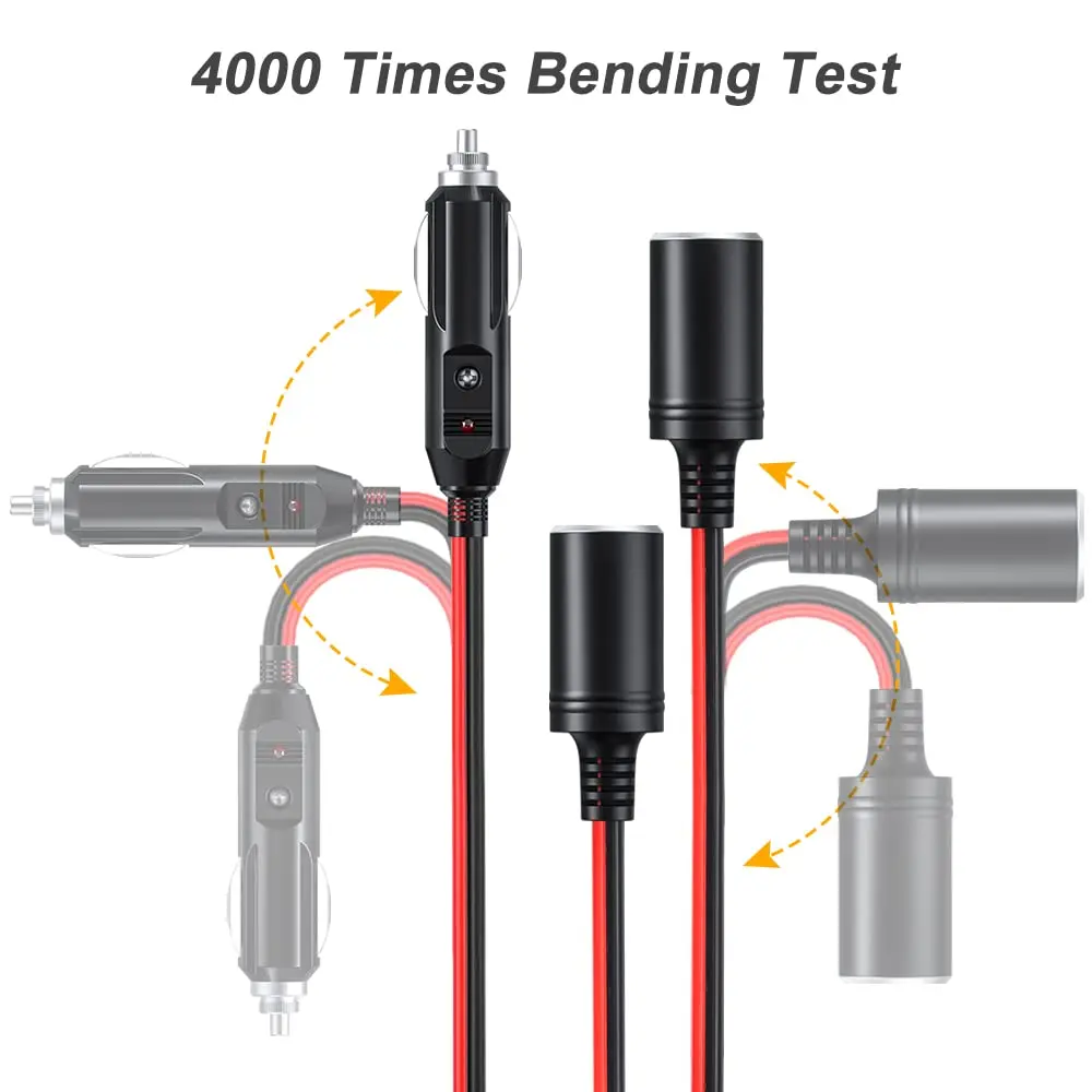 Extractme 16AWG 1 to 4 Car Cigarette Lighter Splitter Adapter Power Charger Port 12V/24V Cigarette Lighter Extension Cord Cable 5