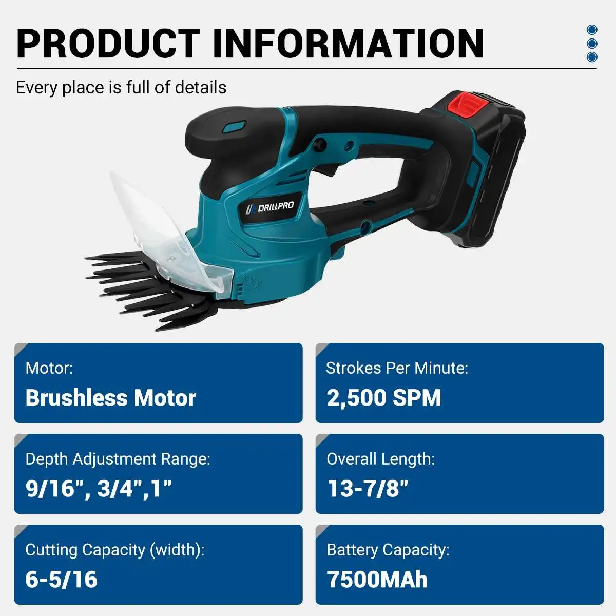 Drillpro 2 IN 1 Brushless Electric Hedge Trimmer 2500 SPM Lawn Mower Garden Bush Grass Scissors Power Tool For Makita Battery 3