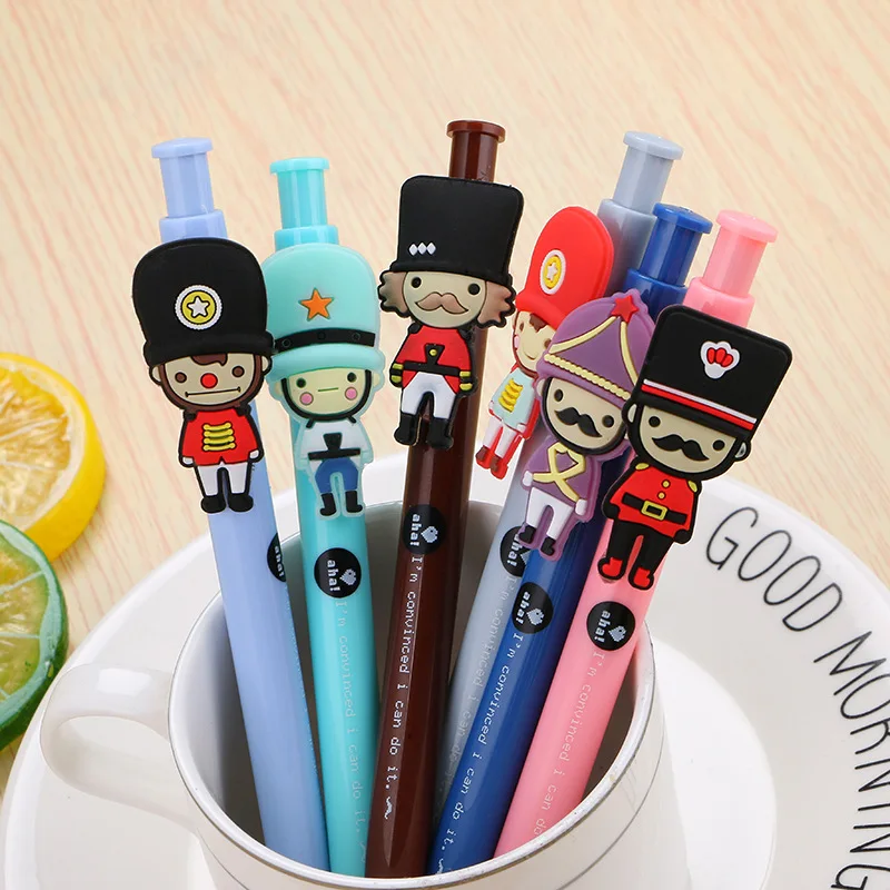 24pcs Creative soldier push-button neutral pen cute cartoon student water-based pen six optional office signing pens image_1