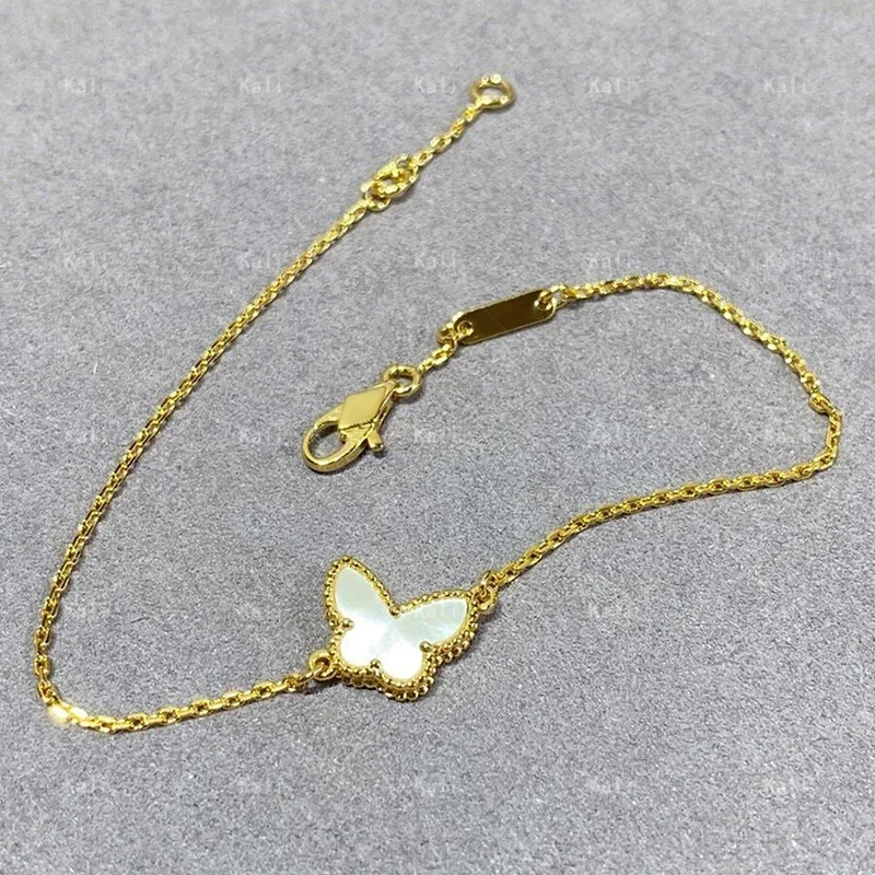 High Quality 925 Sterling Silver Natural Fritillaria Mini Butterfly Bracelet Women's Sweet Lovely Exquisite Brand Party Jewelry