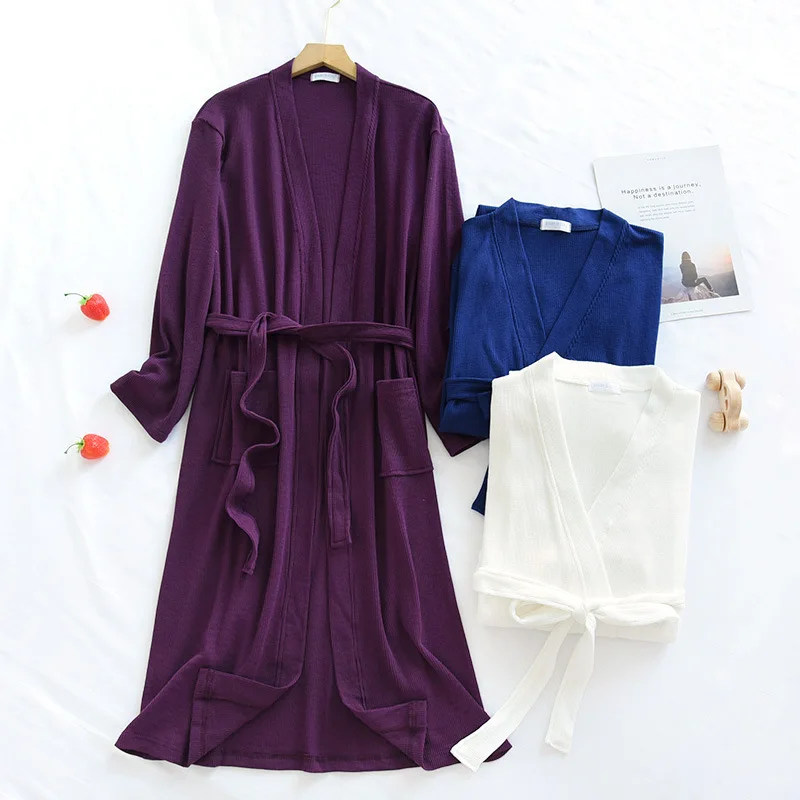 Plus Size Cotton Bathrobe for Women Spring Autumn Home Wear Night Robes Long Sleeve Kimono Sleepwear XXL