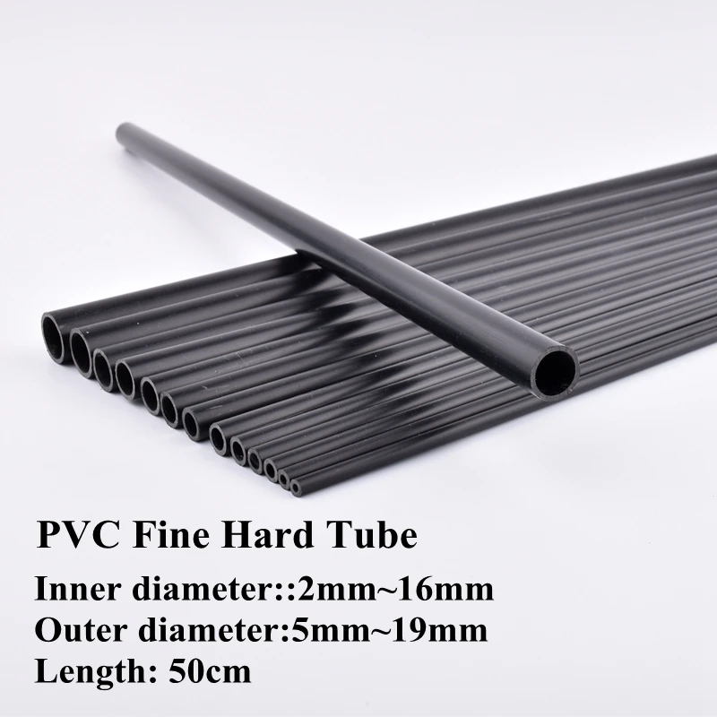 I.D 2mm-16mm Black PVC Water Pipe Length 50cm Hollow Hard Tube Garden Irrigation Accessories Aquarium Tube Fittings DIY 2Pcs