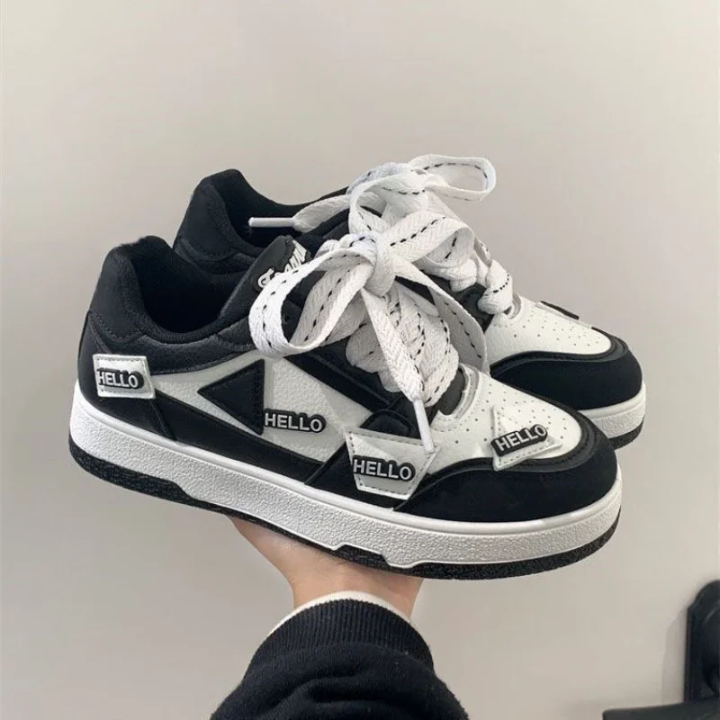 

Black White Platform Sneakers Casual Women's Sports Shoes School Flats Vintage Vulcanize Kawaii Korean Designer Tennis Female