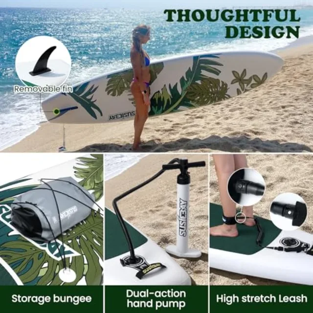 Inflatable Stand Up Paddle Board for adults and youth 11ft/10'6 black with gray accents ultra-durable PVC drop-stitch construct