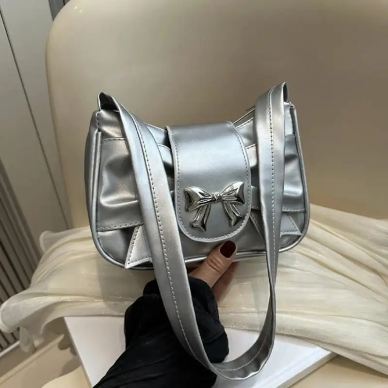 Trendy Bow Shoulder Bag Handbag Casual Underarm Bag Daily Commuting Bags PU Leather Lady Banquet Bag Business Women's Bags