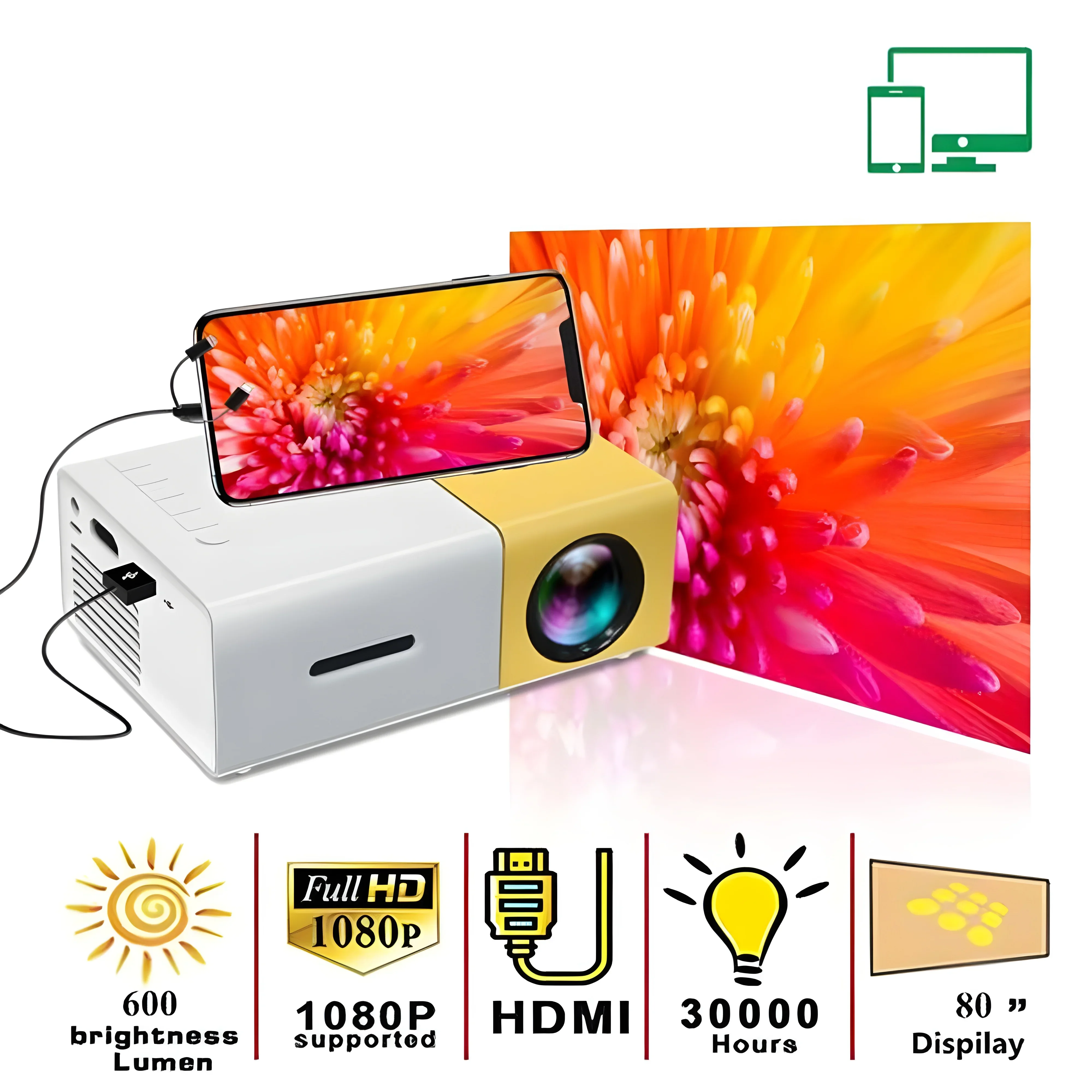 ミニプロジェクター YG300 Pro LED サポート 1080P フル HD