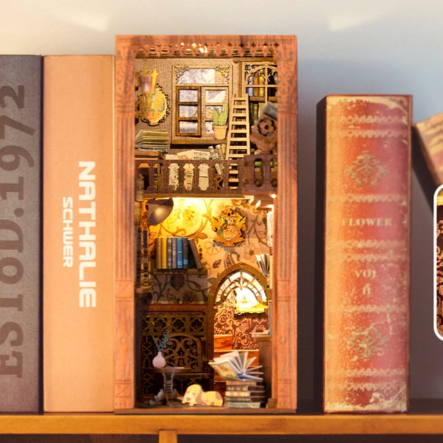 CUTEBEE DIY Book Nook DIY Miniature House Kit with Furniture and Light Eternal Bookstore Book Shelf Insert Kits Model for Adult 3