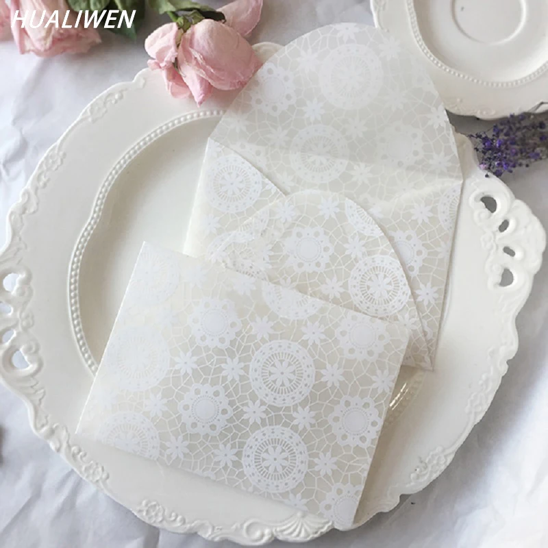 5Pcs Vintage Lace Semi-transparent Sulfuric Acid Paper Envelopes For DIY Postcard Card Storage Wedding Invitation Gift Packing