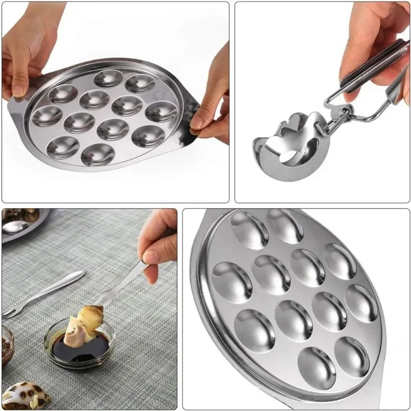 Escargot Backform Aus Edelstahl - 12 Loch Schneckenplatte Mit Zangen Set