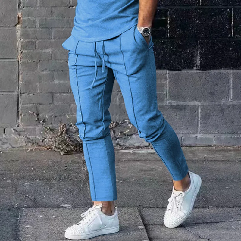 Men's Casual Pants Street Ruffled Solid Color Comfortable Versatile Travel Breathable Loose Fitness Jogging Casual sports pants