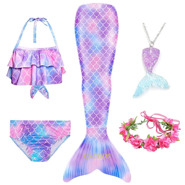 Compre 3pcs/set meninas sereia cauda maiô crianças a pequena sereia traje  cosplay roupas de praia terno de banho