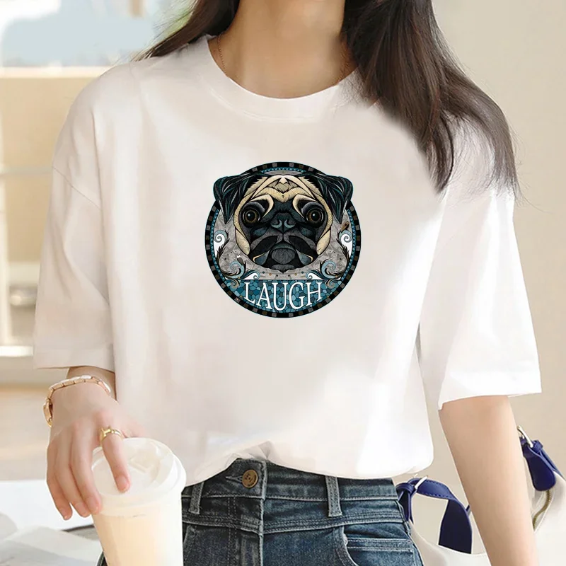 

2024 New Dog Head Printed Women's Cotton T-shirt Casual Round Neck Summer Street Trend Hip Hop Harajuku Short Sleeve Top