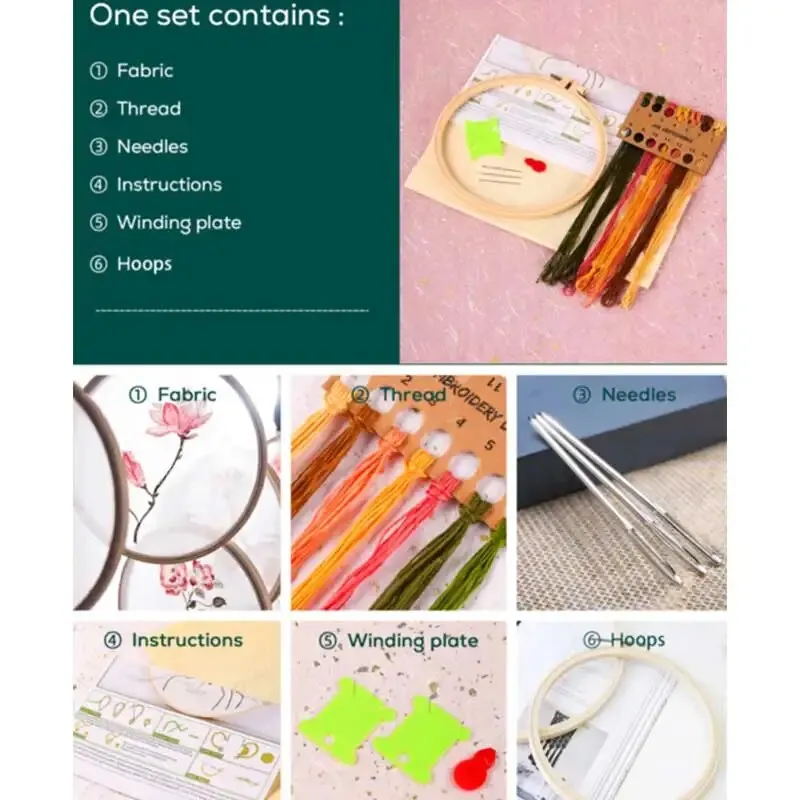 Embroidery Diy Material Package Kit Flower Pattern Cross Stitch Table Painting Hanging Picture With Hoop embroidery kits