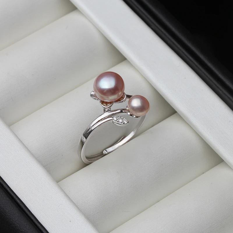 Silver Rings Real Freshwater Natural Pearl Wedding Cute 925 Women Anniversary Party White Pink Black
